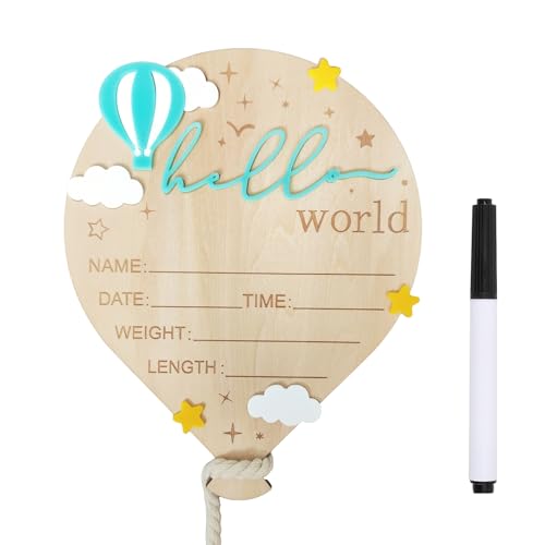 Wooden Hot Air Balloon Baby Announcement Sign - 5.9 Inch