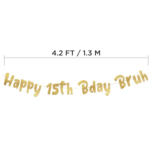 Pre-Strung Gold Glitter 15th Birthday Banner - Fun Party Decoration