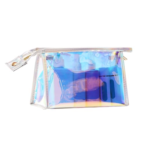 GSHLLO Large Holographic Makeup Bag Waterproof Iridescent Cosmetic Organizer