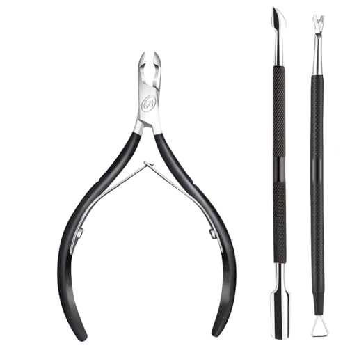 BlueOrchids Professional Stainless Steel Cuticle Nipper and Pusher Set - Black