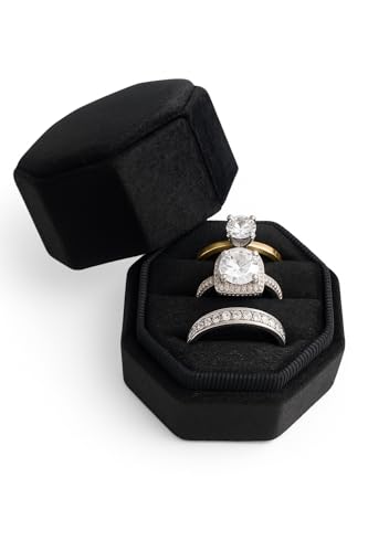 Black Velvet Ring Box for 3 Rings – Elegant Triple Slot Holder