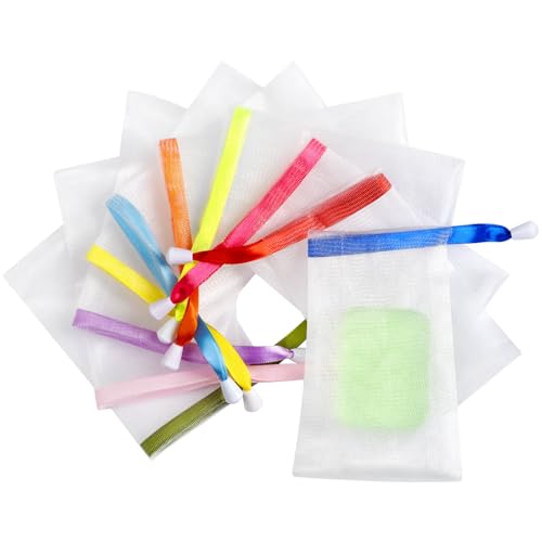 Fiwimtu 10PCS Exfoliating Soap Saver Bag - Mesh Soap Pouch with Drawstring