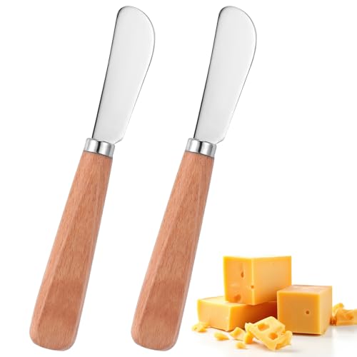 Thinp 2-Piece Stainless Steel Butter Knife and Cheese Spreader with Wood Handle