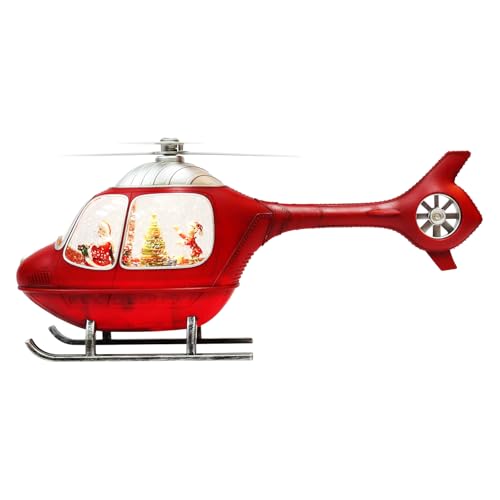 Animated Christmas Snow Globe with Helicopter, Lights & Glitter Scene
