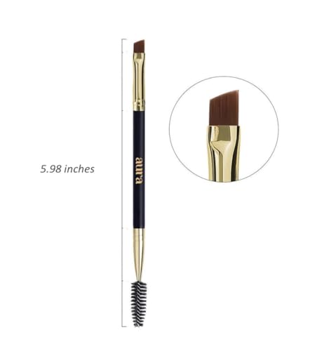 Aura Duo Eyebrow Brush and Spoolie, Dual-Ended Brow and Lash Grooming Tool