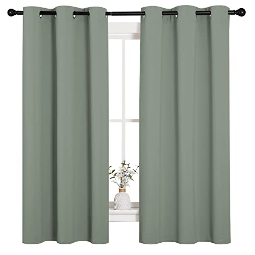 NICETOWN Sage Green Blackout Curtains - 42"W x 63"L, 2-Panel Set