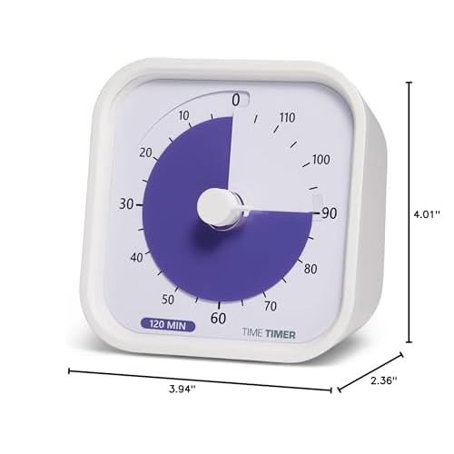 TIME TIMER 120 Minute MOD Education Edition ?? Visual Timer with Desktop Software for Kids Classroom Learning, Testing Timer, Study Tool and Office Meetings with Silent Operation (White - 120min)