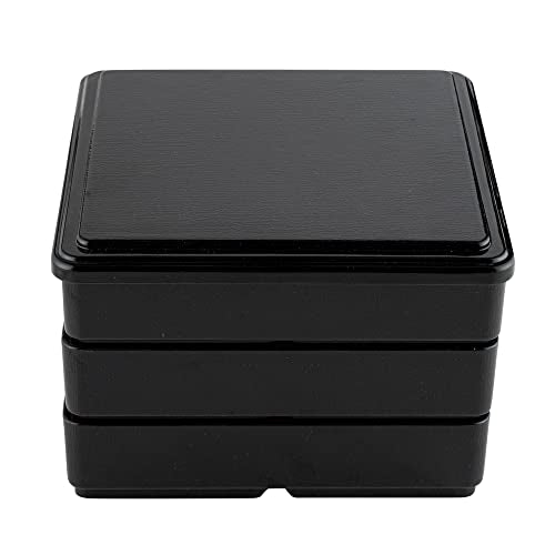 Restaurantware-8.3 x 5.9 Inch 5-Compartment Lunch Container, 1 Japanese Style Adult Lunch Container - 3 Stackable Layers, Black & Red Plastic Divided Meal Box, Greaseproof, Hot & Cold Food