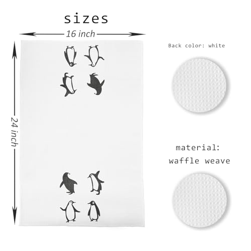 Penguin Hand Towel Black and White Kitchen Dish Towel 100% Cotton
