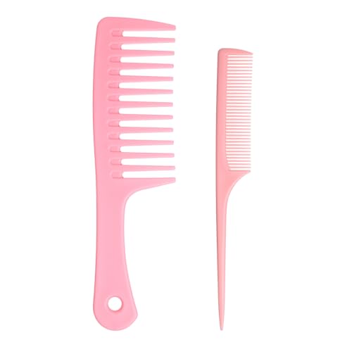 Psiriol 2-Piece Hair Comb Set, Wide Tooth Curl Comb and Fine Tooth Rat Tail Detangling Comb for All Hair Types