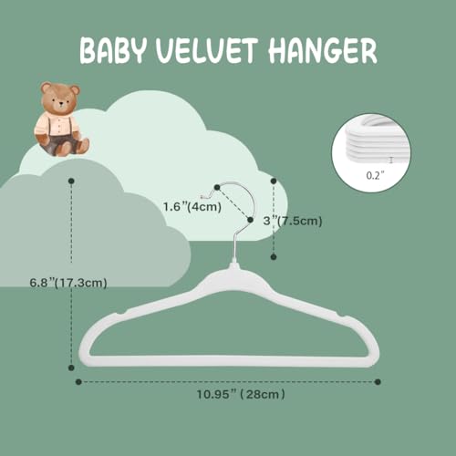 Stormix 16-Pack Baby Velvet Hangers with Shoulder Notches - White, 11 Inch