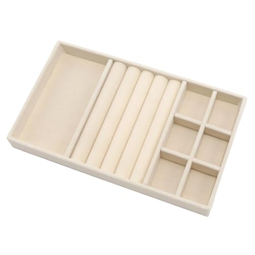 Funstreet 3-in-1 Velvet Jewelry Organizer Tray, Beige Stackable Storage