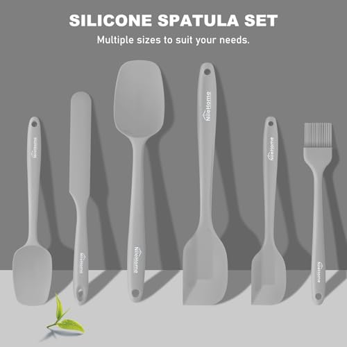 NileHome 6-Piece Silicone Spatula Set with Brush - Heat Resistant Gray