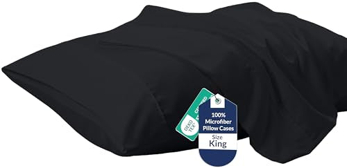 Royale Linens King Pillowcase Set - 2 Pack Brushed Microfiber - Black