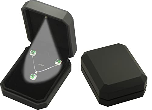 Luxury LED Necklace Gift Box - Octagonal Black Jewelry Pendant Box