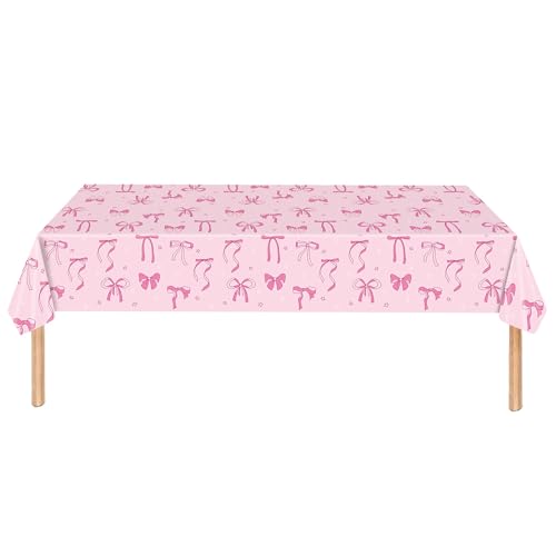 Coquette Pink Bow Disposable Plastic Tablecloth 108x54 Inch