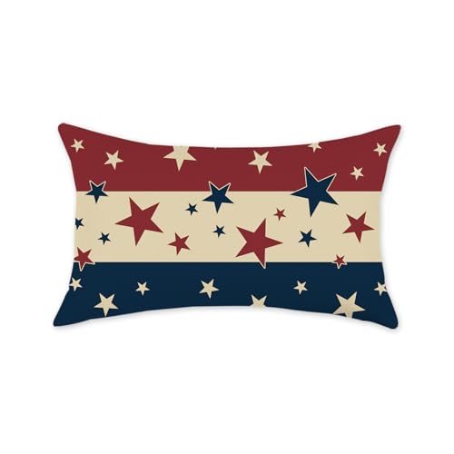 TAJWE 12x20 Inch American Flag Throw Pillow Cover - Patriotic Stars & Stripes Lumbar Cushion for Sofa & Outdoor Decor