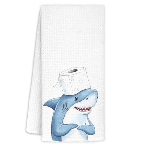 Funny Shark Hand Towels for Kids - 16x24 Inch Decorative Drying Cloth