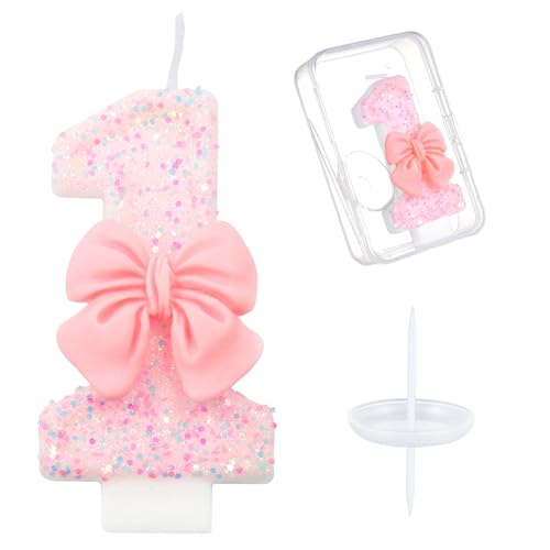 Ceya Pink Bowknot Number 1 Birthday Candle for Cake Topper