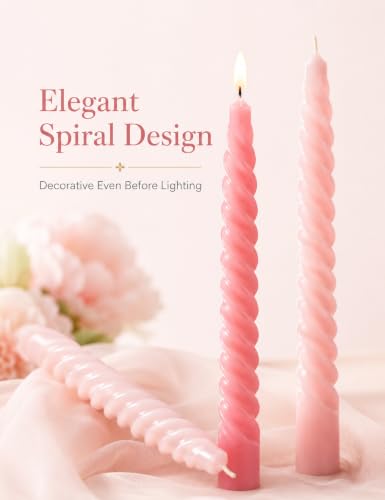 Beilisen 10 Inch Gradient-Pink Spiral Taper Candles, 6 Pack Dripless