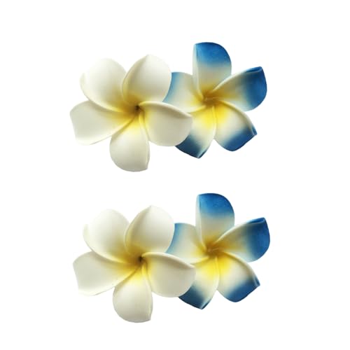 Hawaiian Plumeria Flower Hair Clips 4-Pack - White & Blue Beach Hair Accessories
