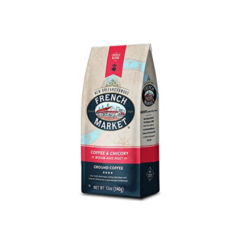 French Market Dark Roast Coffee & Chicory - Medium-Dark Ground Blend 12oz (Pack of 1)