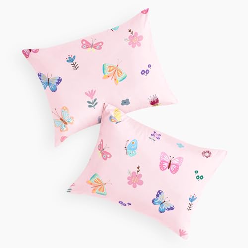 Wake In Cloud Butterfly Pillowcases, Pink Floral Standard 20x26, Set of 2