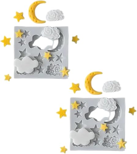 WaigN 2-Piece Moon and Stars Silicone Mold for Chocolate, Fondant, and DIY Baking