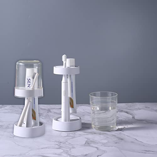 White Toothbrush Holder with Cup - 2 Slots for Electric & Manual Brushes