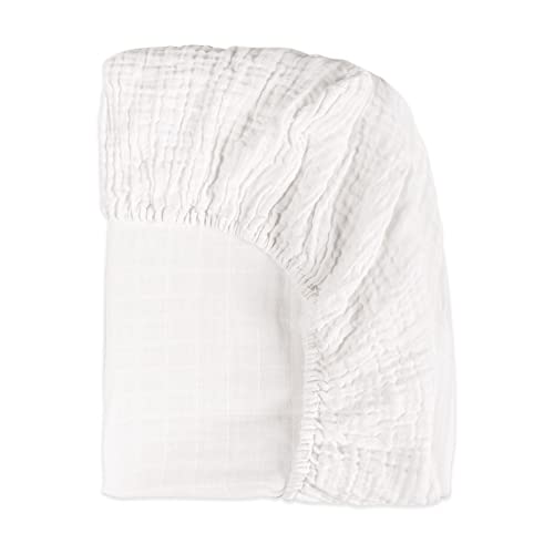 Babyletto 100% Organic Cotton All-Stages Midi Crib Sheet, GOTS-Certified, Fitted 360¡Æ, Ultra-Soft and Breathable Muslin - Plain White