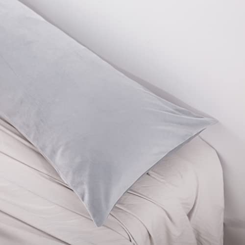 TELUS Velvet Body Pillow Cover, 20x54 Inch Long Pillowcase - Light Grey