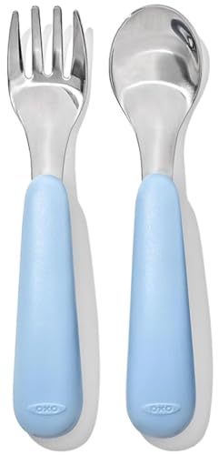 OXO Tot Fork and Spoon Set for Toddlers - Dusk Stainless Steel Utensils