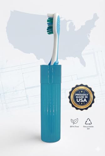 American Comb Blue Toothbrush Holder with Ventilation Holes - Made in USA, Travel & Bathroom Accessory