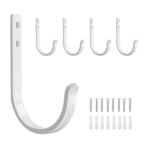 4 Pack Metal Wall Hooks - Heavy Duty 22 LB Capacity, White