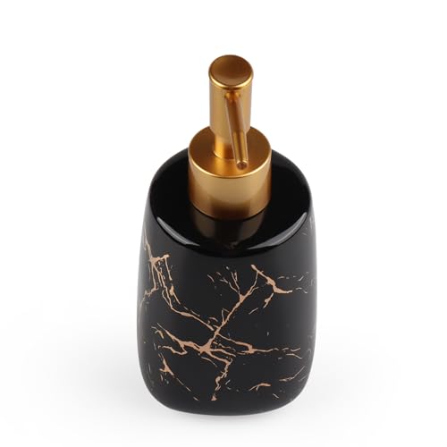 Black Ceramic Soap Dispenser - 12 Oz Refillable Lotion Pump with Marble Design