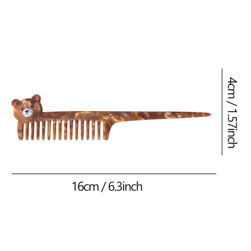 Cute Brown Bear Cellulose Acetate Wide Tooth Hair Comb for Detangling