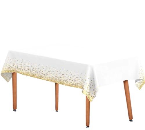 Disposable Plastic Tablecloth 2-Pack White and Gold Rectangle 54x108