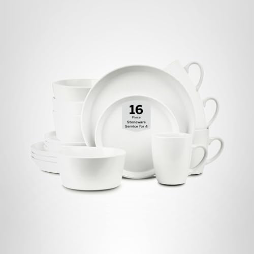 SERVICE FOR 4 - Total of 16 pieces including 8 dinner plates (10”), 4 salad plates (7.5”), 4 bowls (5.75”), and 4 mugs (12 oz), making it the perfect set to service 4 people
