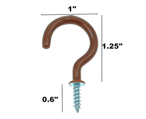 Kinteshun 1-1/4 Inch Vinyl Coated Ceiling Hooks 50pcs Brown Heavy Duty Screw-In Hangers