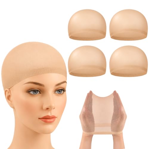 4-Pack Ultra-Thin Breathable Wig Caps Beige Stretchy Stocking Caps