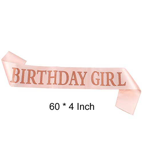 AOPRIE Rose Gold Birthday Girl Crown and Sash Rhinestone Tiara Headband