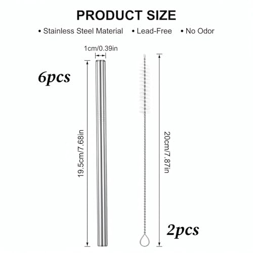Reusable Stainless Steel Straws - 6 Pack with Cleaning Brushes