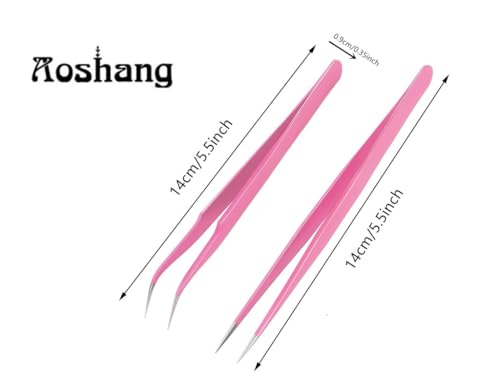 Aoshang Stainless Steel Eyelash Extension Tweezers - Straight and Curved 2-Piece Set