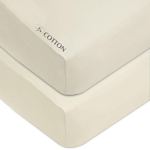 Fitted Crib Sheets 2-Pack, 100% Cotton Jersey, Cream