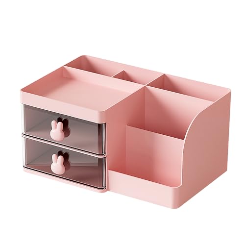 LETURE Pink Makeup Storage Organizer with 2 Drawers for Vanity and Desk