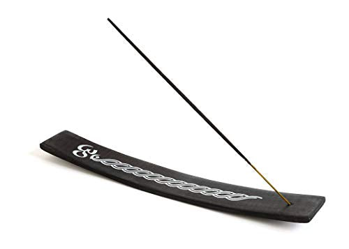 Handmade 10-Inch Om Black Wooden Incense Holder & Ash Catcher