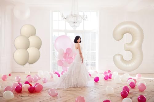 40 Inch Beige Number 3 Balloon Set with Latex Balloons