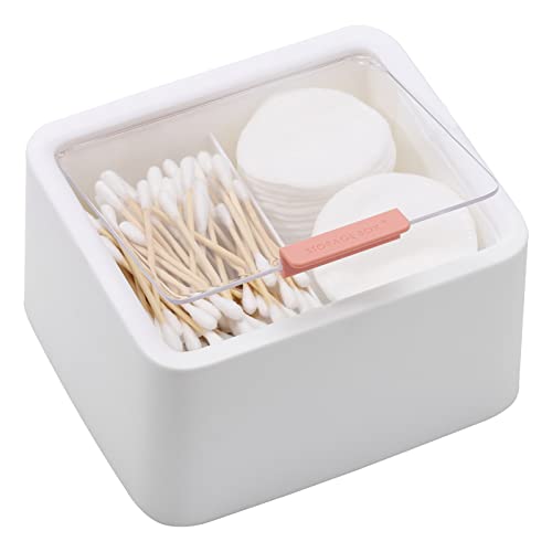 Tecbeauty 2-Slot Cotton Swab & Q-Tip Holder - White Bathroom Organizer Jar