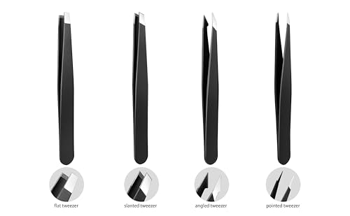 5-Piece Professional Stainless Steel Eyebrow Tweezers Set with Leather Case