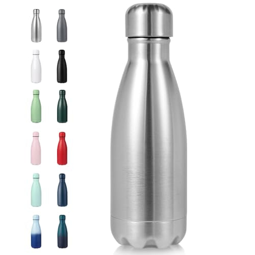 Volhoply 12oz Stainless Steel Insulated Water Bottle - Silver, BPA-Free, Double Wall, Keeps Cold 24H & Hot 12H for Kids